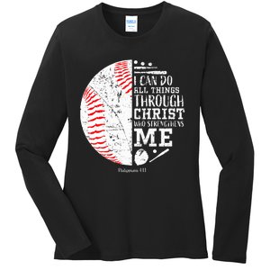 Baseball Gifts Bible Verse Sayings Philippians 413  Ladies Long Sleeve Shirt