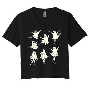 Ballet Ghost Ballet Dancer Spooky Dance Teacher Halloween Women's Crop Top Tee