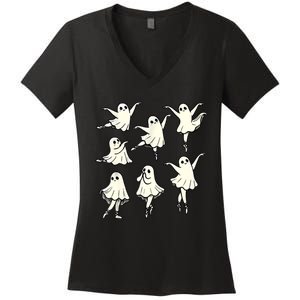 Ballet Ghost Ballet Dancer Spooky Dance Teacher Halloween Women's V-Neck T-Shirt