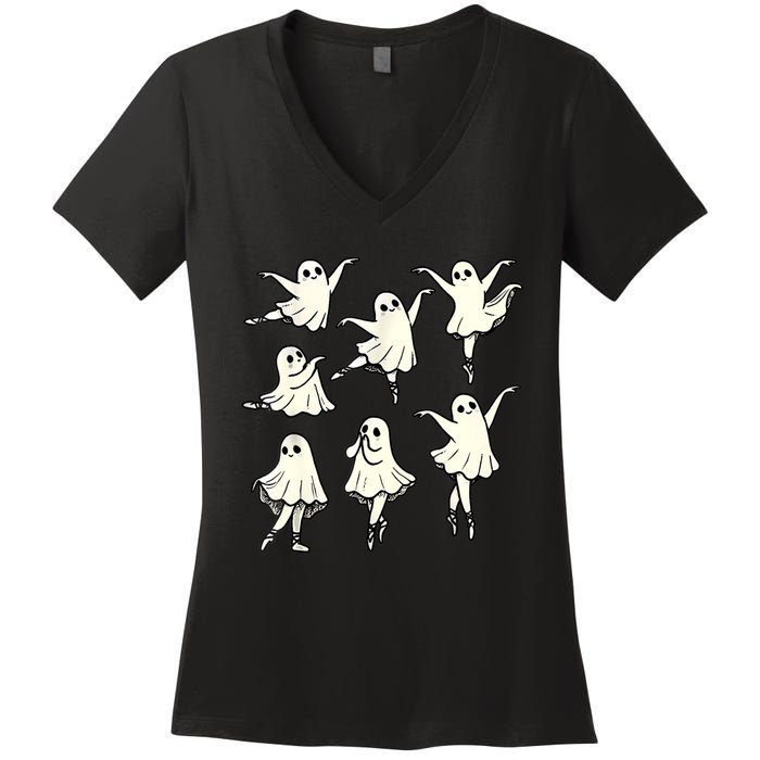 Ballet Ghost Ballet Dancer Spooky Dance Teacher Halloween Women's V-Neck T-Shirt