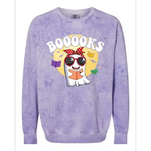 Booooks Ghost Boo Read Books Library Funny Halloween Gift Colorblast Crewneck Sweatshirt