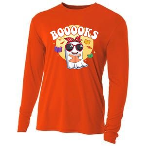 Booooks Ghost Boo Read Books Library Funny Halloween Gift Cooling Performance Long Sleeve Crew