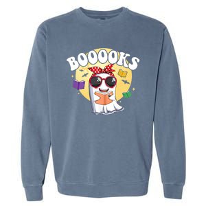 Booooks Ghost Boo Read Books Library Funny Halloween Gift Garment-Dyed Sweatshirt