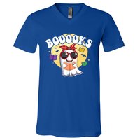 Booooks Ghost Boo Read Books Library Funny Halloween Gift V-Neck T-Shirt