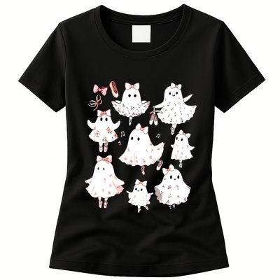 Ballet Ghost Ballet Dancer Spooky Dance Teacher Halloween Womens T-Shirt