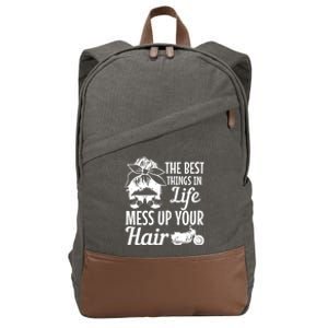 Biker Girl Best Things In Life Mess Up You Hair Motorcycle Cotton Canvas Backpack