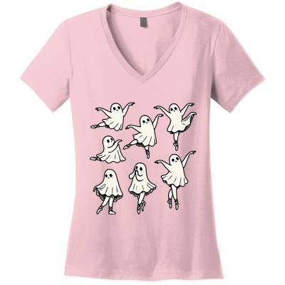 Ballet Ghost Ballet Dancer Spooky Dance Teacher Halloween Women's V-Neck T-Shirt
