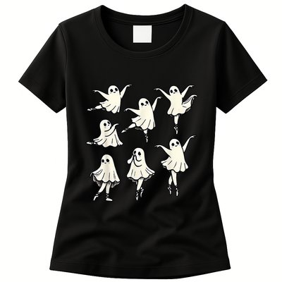 Ballet Ghost Ballet Dancer Spooky Dance Teacher Halloween Womens T-Shirt