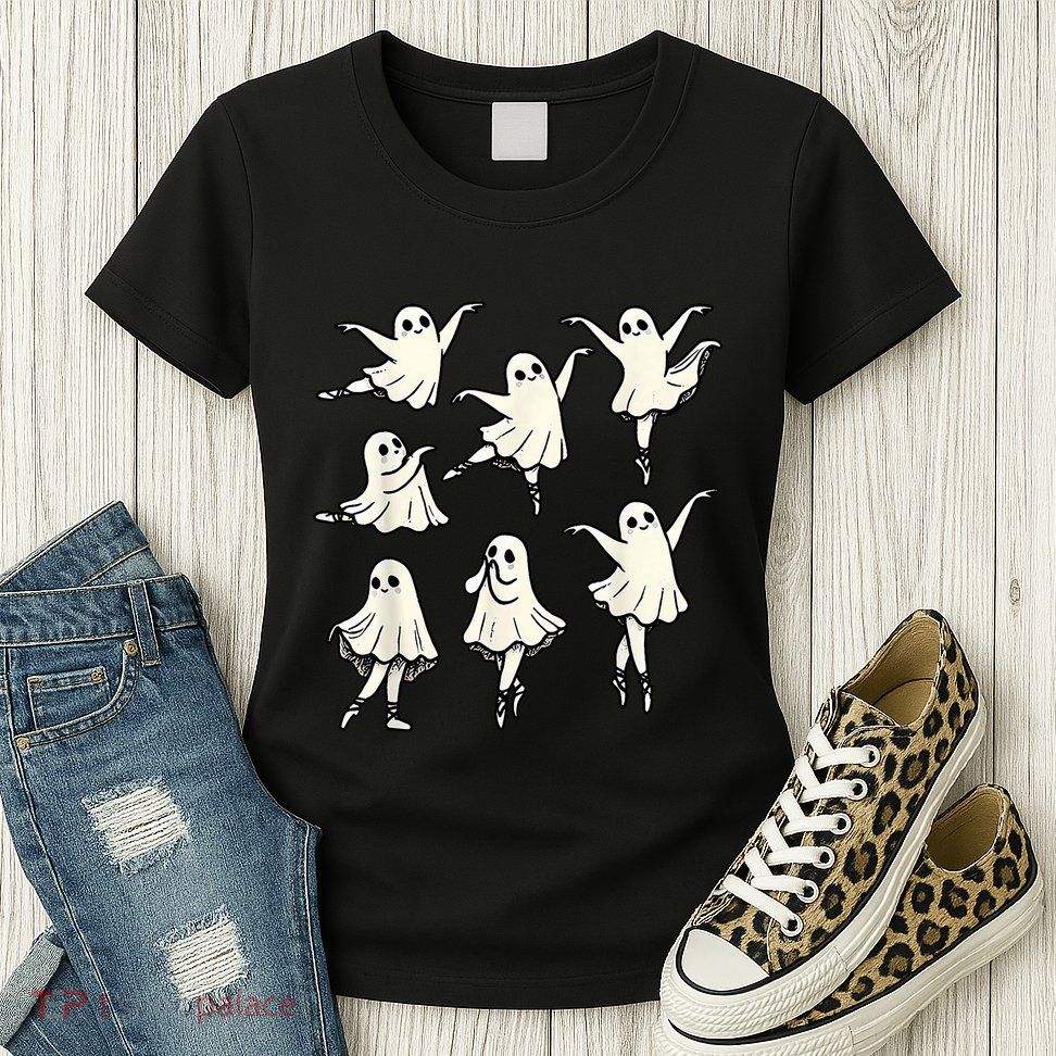 Ballet Ghost Ballet Dancer Spooky Dance Teacher Halloween Womens T-Shirt