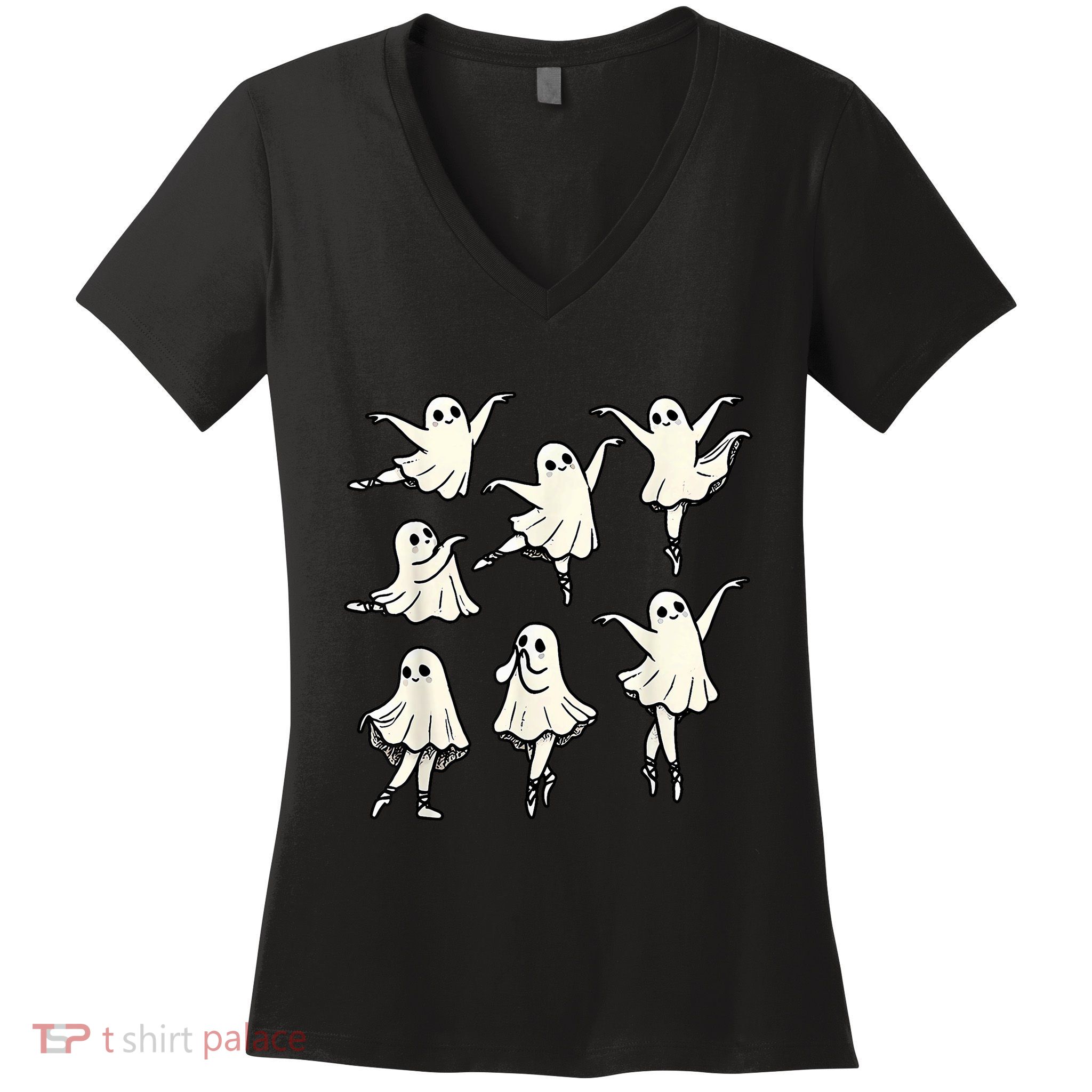 Ballet Ghost Ballet Dancer Spooky Dance Teacher Halloween Women's V-Neck T-Shirt