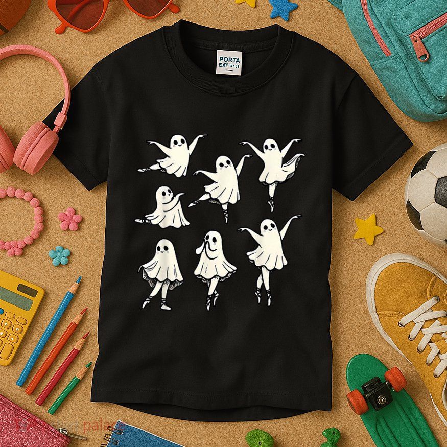 Ballet Ghost Ballet Dancer Spooky Dance Teacher Halloween Kids T-Shirt