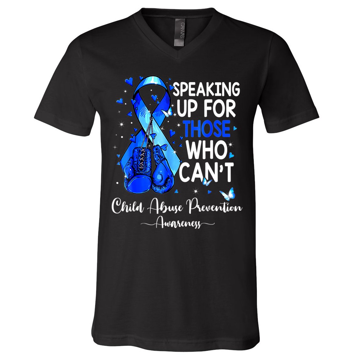 Boxing Gloves Blue Ribbon Child Abuse Prevention Awareness V-Neck T-Shirt
