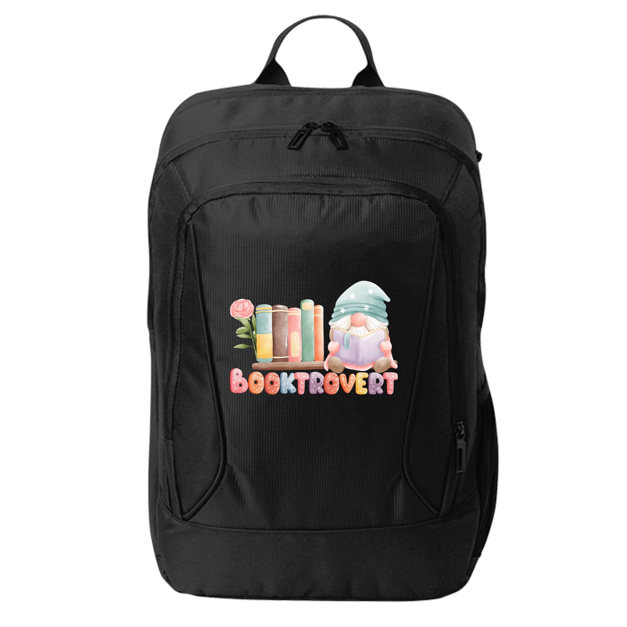 Booktrovert Gnome Book Lovers Gnome Reading A Book Cute City Backpack