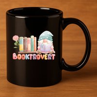 Booktrovert Gnome Book Lovers Gnome Reading A Book Cute 11oz C Handle Ceramic Mug