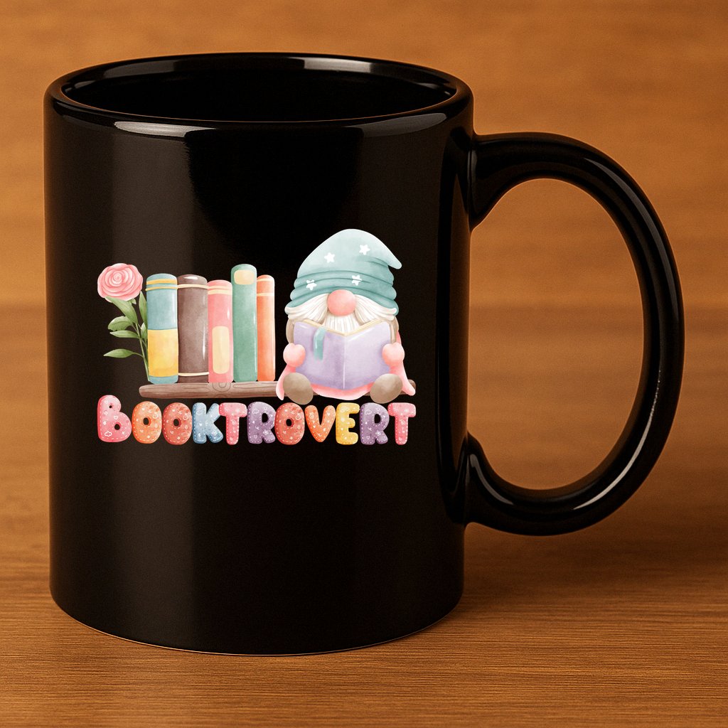 Booktrovert Gnome Book Lovers Gnome Reading A Book Cute 11oz C Handle Ceramic Mug