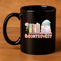 Booktrovert Gnome Book Lovers Gnome Reading A Book Cute 11oz C Handle Ceramic Mug