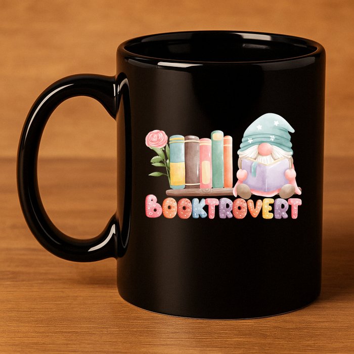 Booktrovert Gnome Book Lovers Gnome Reading A Book Cute 11oz C Handle Ceramic Mug