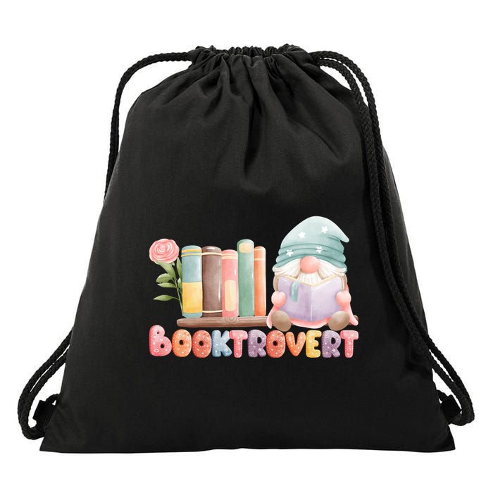 Booktrovert Gnome Book Lovers Gnome Reading A Book Cute Drawstring Bag