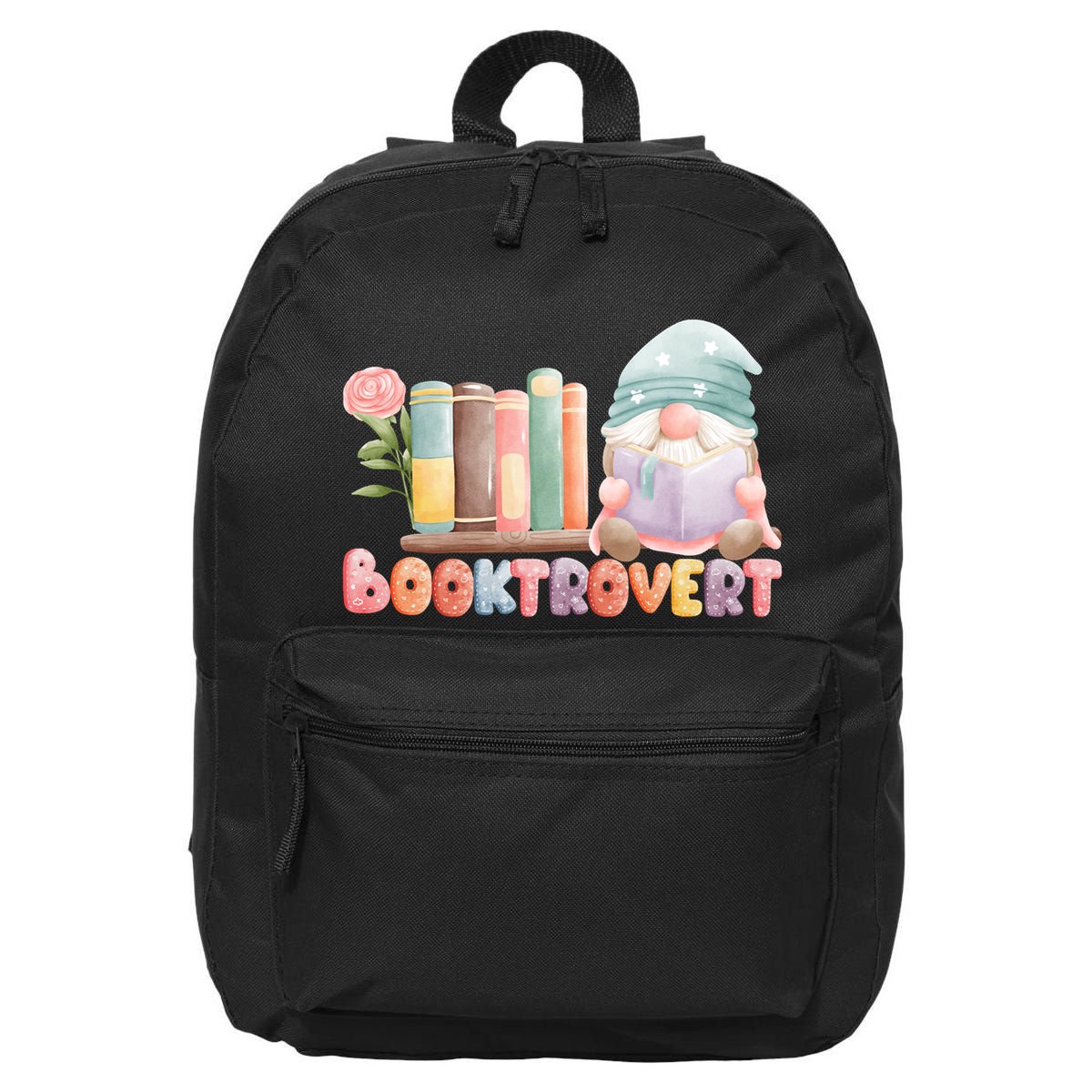Booktrovert Gnome Book Lovers Gnome Reading A Book Cute 16 in Basic Backpack
