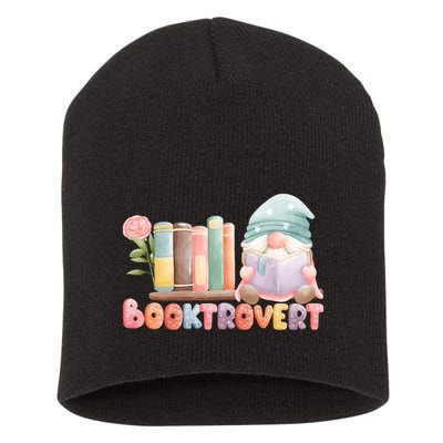 Booktrovert Gnome Book Lovers Gnome Reading A Book Cute Short Acrylic Beanie