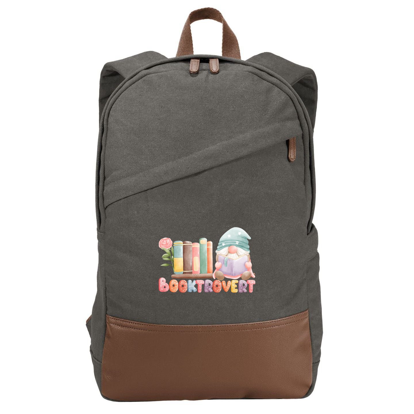 Booktrovert Gnome Book Lovers Gnome Reading A Book Cute Cotton Canvas Backpack