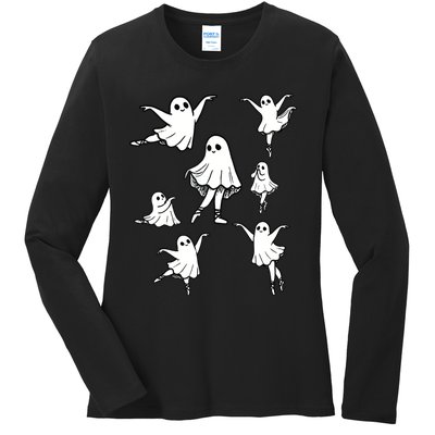 Ballet Ghost Ballet Dancer Spooky Dance Teacher Halloween Ladies Long Sleeve Shirt