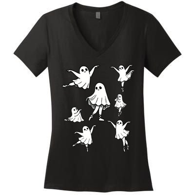 Ballet Ghost Ballet Dancer Spooky Dance Teacher Halloween Women's V-Neck T-Shirt