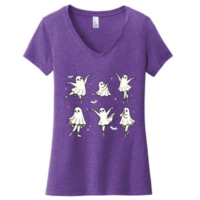 Ballet Ghost Ballet Dancer Spooky Dance Halloween Women's V-Neck T-Shirt