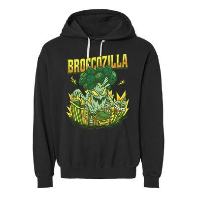 Broccozilla Giant Broccoli Attacking City Garment-Dyed Fleece Hoodie
