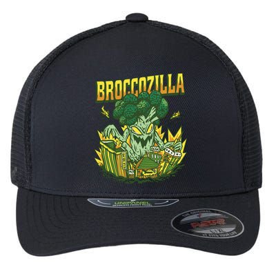 Broccozilla Giant Broccoli Attacking City Flexfit Unipanel Trucker Cap