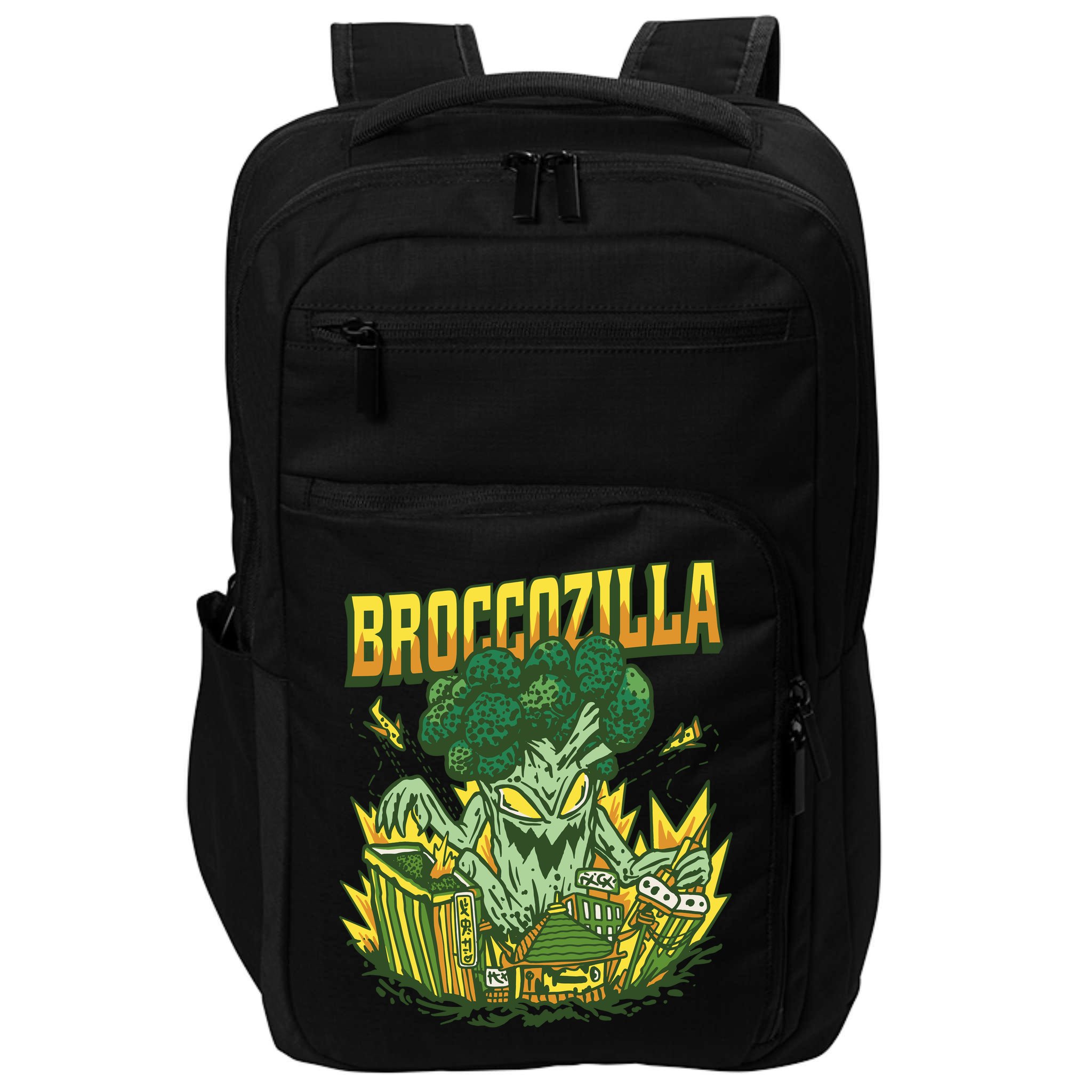 Broccozilla Giant Broccoli Attacking City Impact Tech Backpack