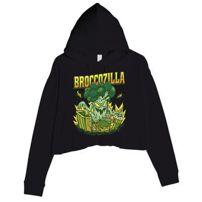 Broccozilla Giant Broccoli Attacking City Crop Fleece Hoodie