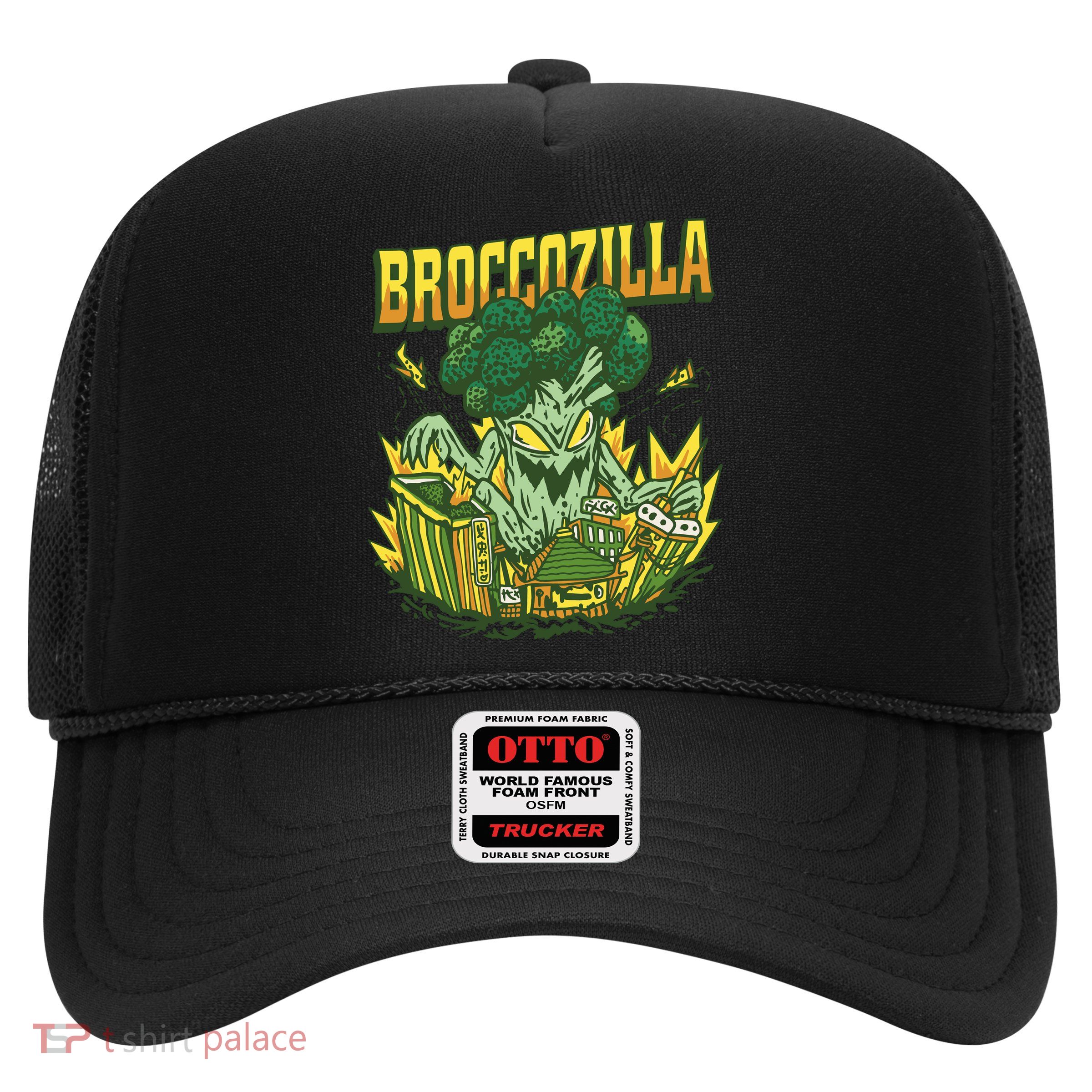 Broccozilla Giant Broccoli Attacking City Trucker Hat