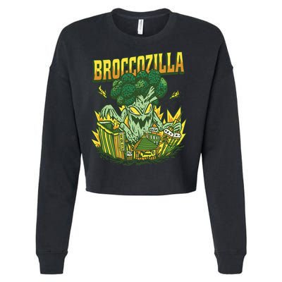Broccozilla Giant Broccoli Attacking City Cropped Pullover Crew