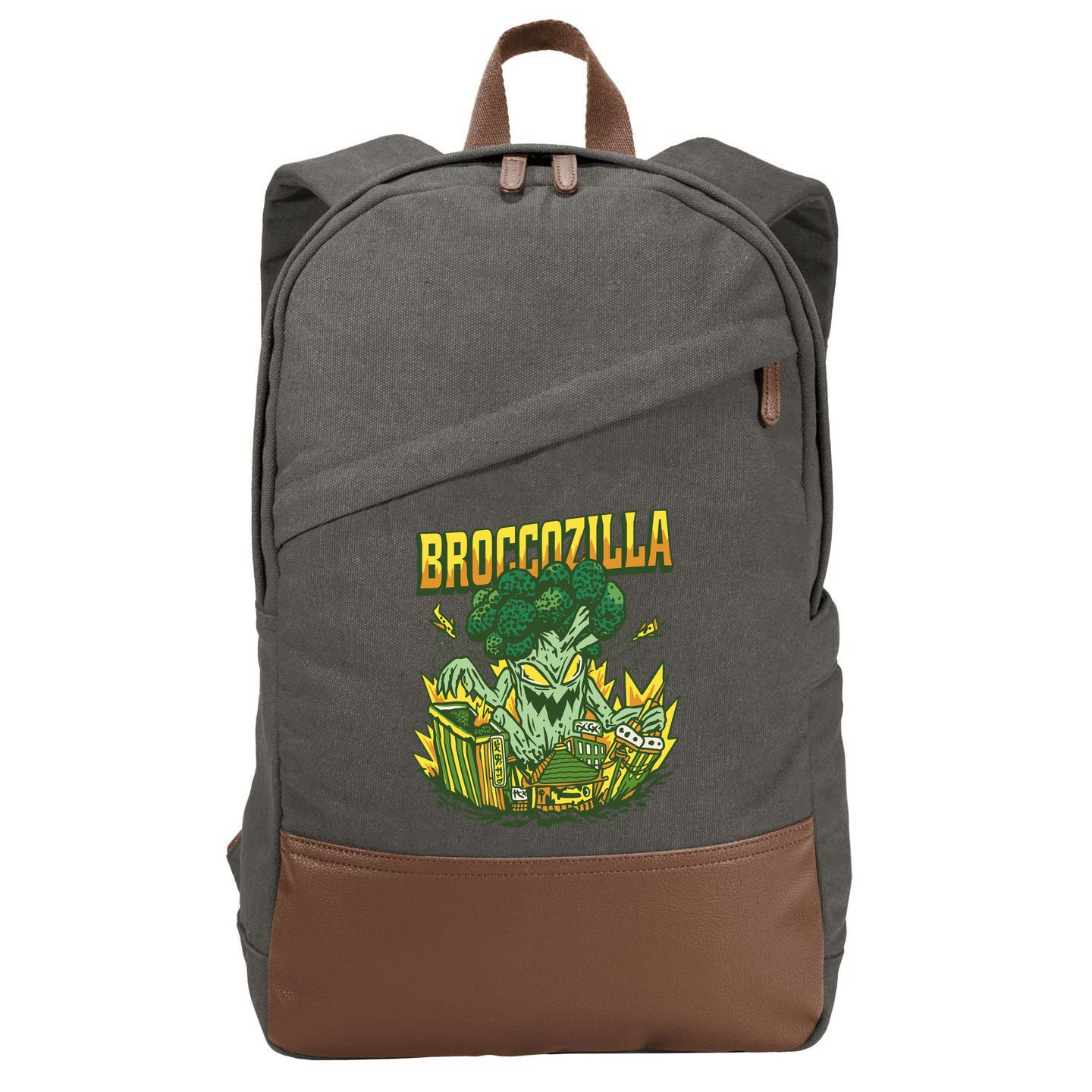 Broccozilla Giant Broccoli Attacking City Cotton Canvas Backpack