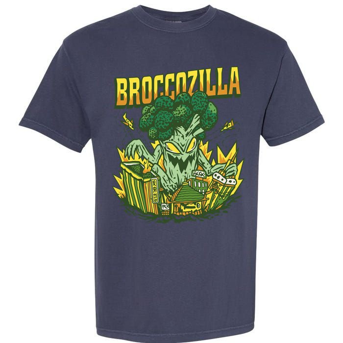 Broccozilla Giant Broccoli Attacking City Garment-Dyed Heavyweight T-Shirt