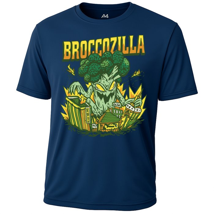 Broccozilla Giant Broccoli Attacking City Cooling Performance Crew T-Shirt