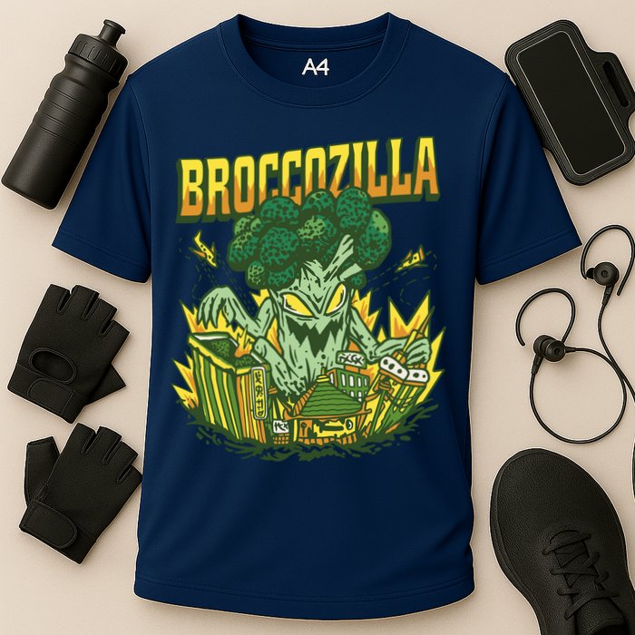 Broccozilla Giant Broccoli Attacking City Cooling Performance Crew T-Shirt