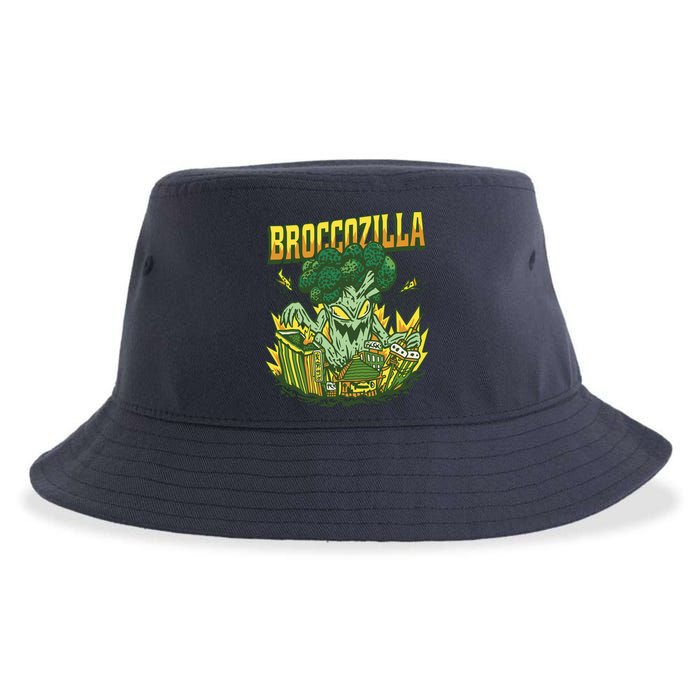 Broccozilla Giant Broccoli Attacking City Sustainable Bucket Hat