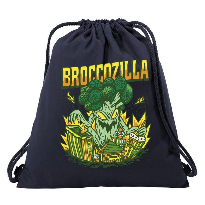 Broccozilla Giant Broccoli Attacking City Drawstring Bag