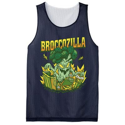 Broccozilla Giant Broccoli Attacking City Mesh Reversible Basketball Jersey Tank