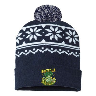 Broccozilla Giant Broccoli Attacking City USA-Made Snowflake Beanie