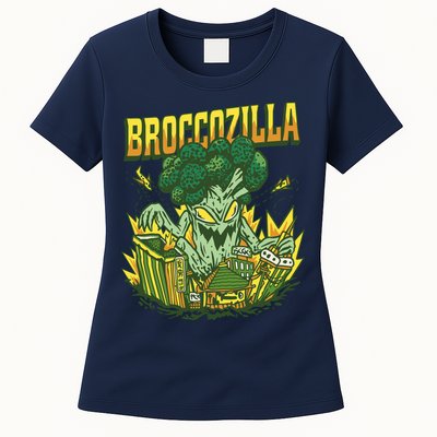 Broccozilla Giant Broccoli Attacking City Womens T-Shirt