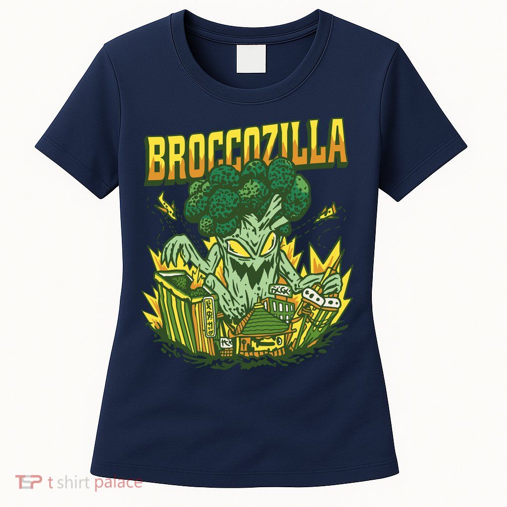 Broccozilla Giant Broccoli Attacking City Womens T-Shirt