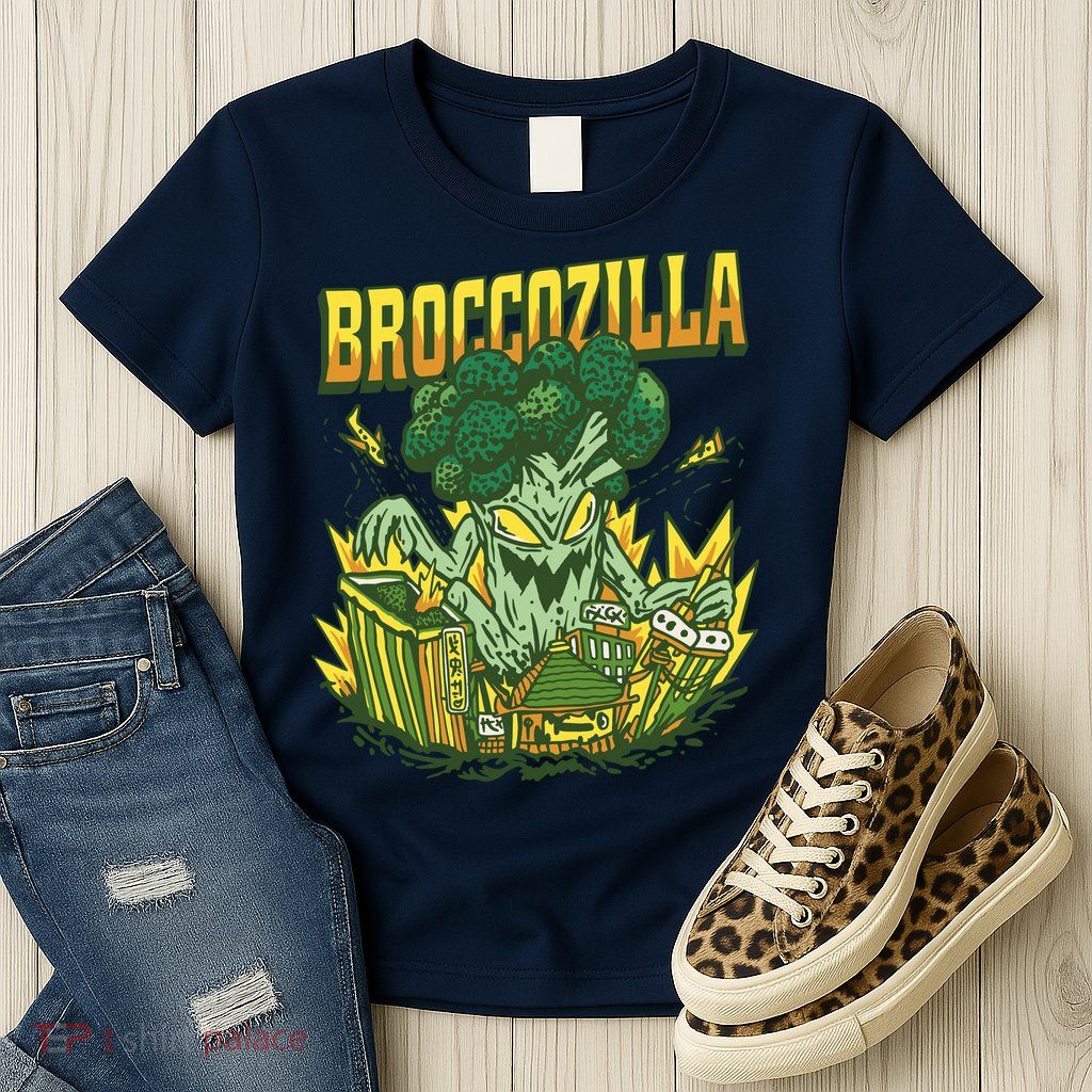 Broccozilla Giant Broccoli Attacking City Womens T-Shirt