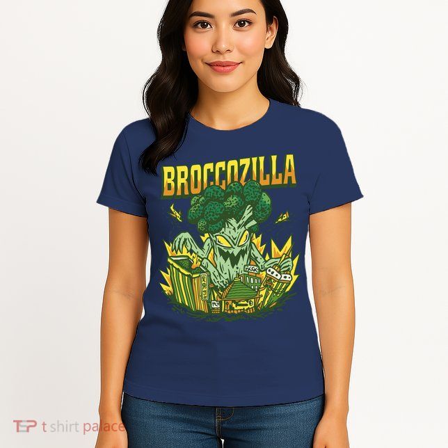 Broccozilla Giant Broccoli Attacking City Womens T-Shirt