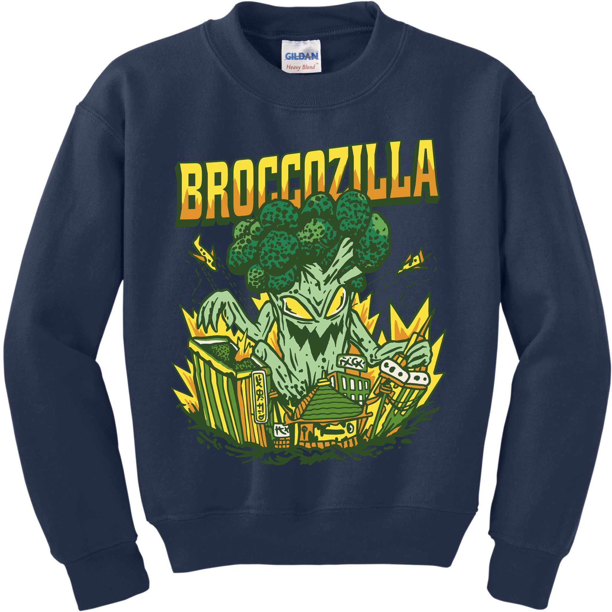 Broccozilla Giant Broccoli Attacking City Kids Sweatshirt