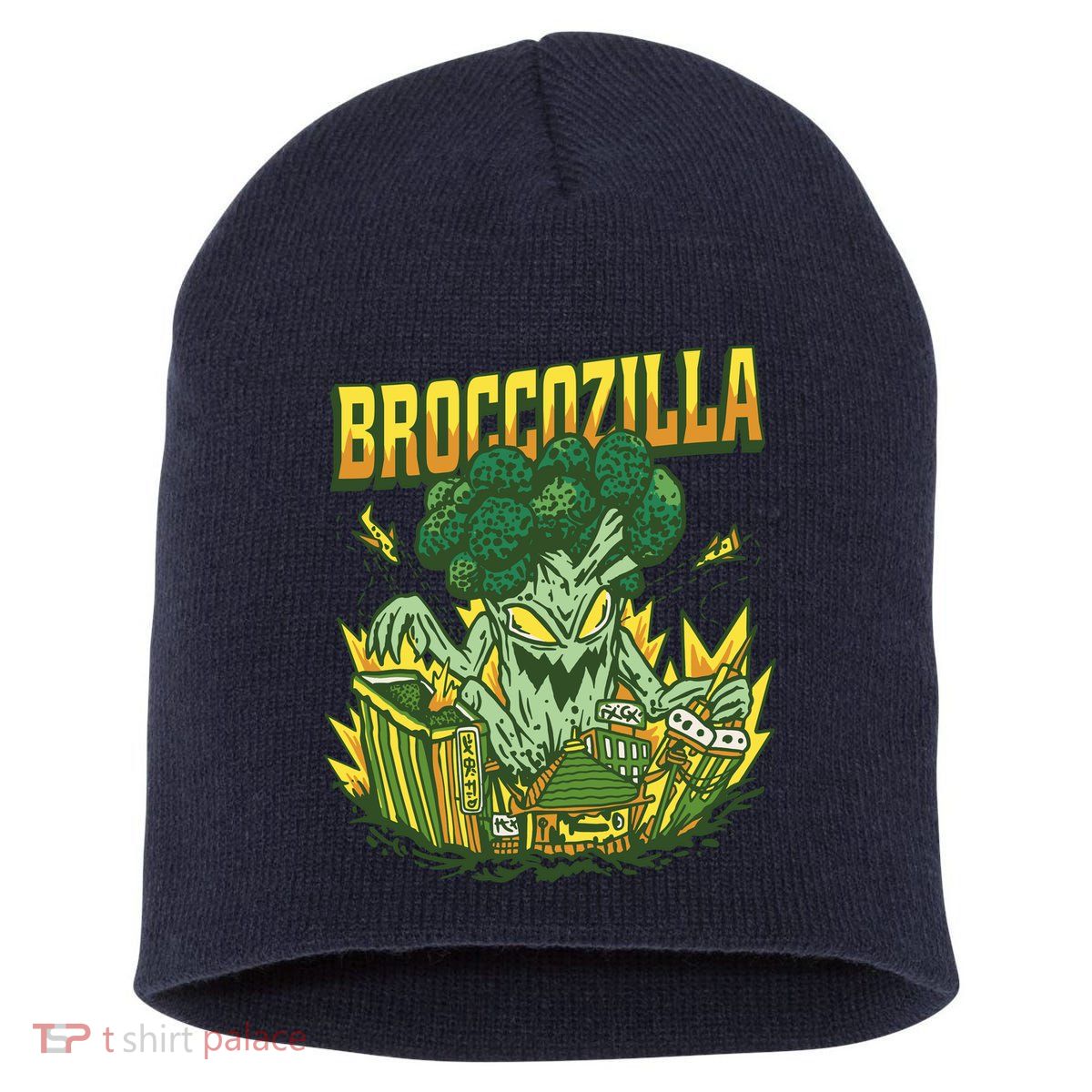 Broccozilla Giant Broccoli Attacking City Short Acrylic Beanie