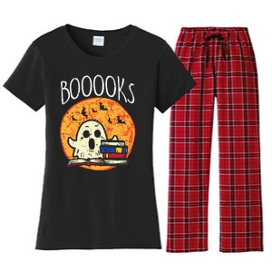 Books Ghost Boooks Halloween Reading Librarian Teacher Book Women's Flannel Pajama Set