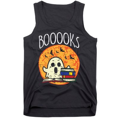 Books Ghost Boooks Halloween Reading Librarian Teacher Book Tank Top